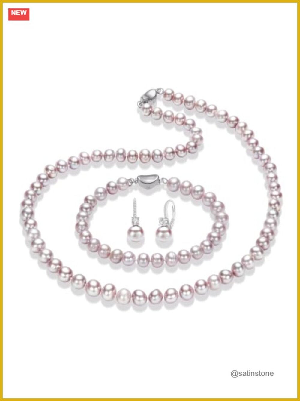 Freshwater Pearl Necklace Bracelet Earrings Set 925 Sterling Silver Jewelry for